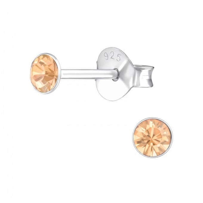 Zilveren oorknop, Light Peach kristal (8MM)