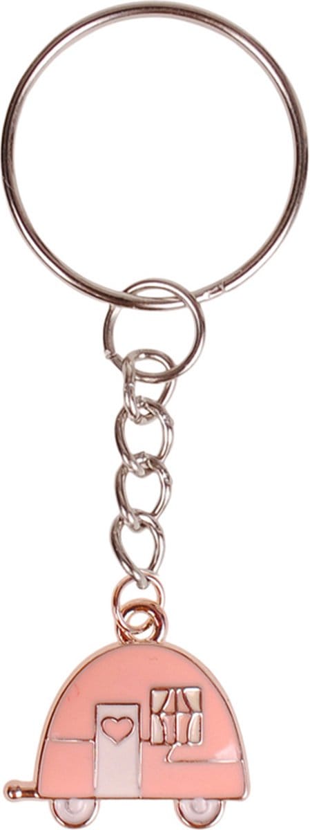 Sleutelhanger/Tashanger - Hangertje Caravan roze zilverkleurig geëmailleerd 2cm