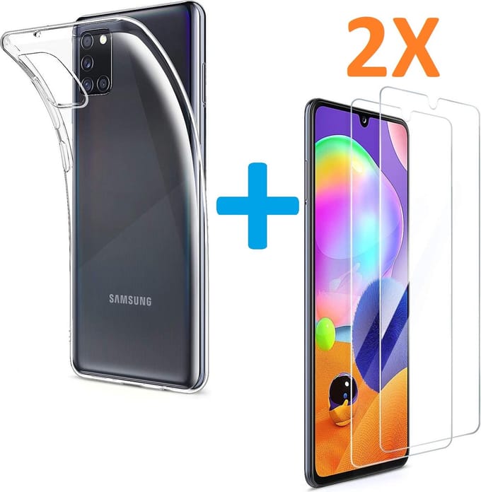 Silicone hoesje transparant met 2 Pack Tempered glas Screen Protector Geschikt voor: Samsung Galaxy A31