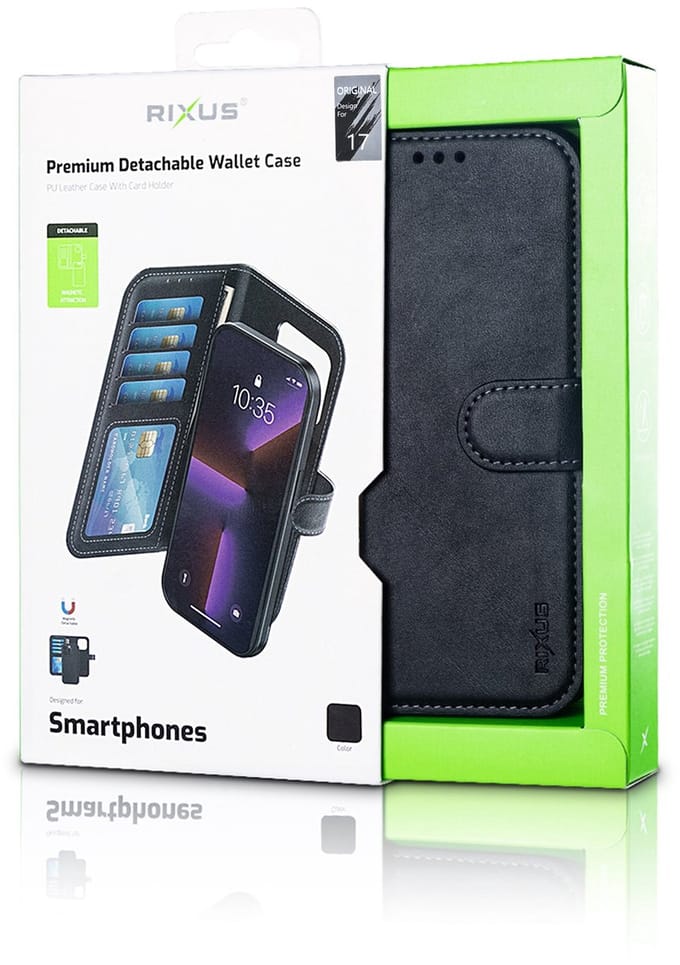 Rixus Duo Magnetic Detachable Wallet For Apple iPhone 17 Black