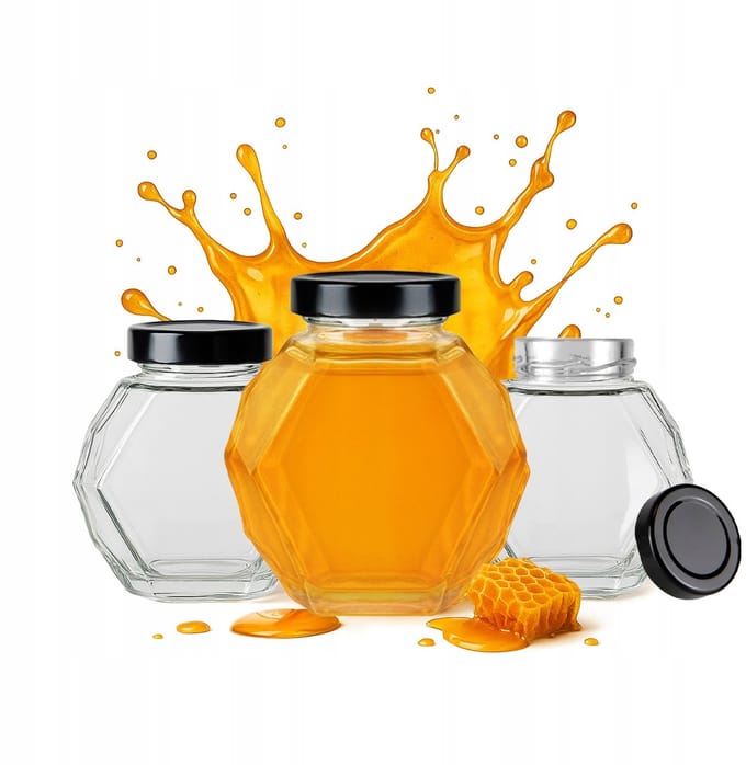 Bimberek GUCIO - Glazen Pot - 200ml - Heksagon - Set van 5