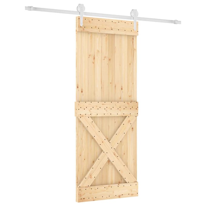 vidaXL - Schuifdeur - Natuurlijk - en - Wit - 90 - x - 210 - cm - Massief - grenenhout