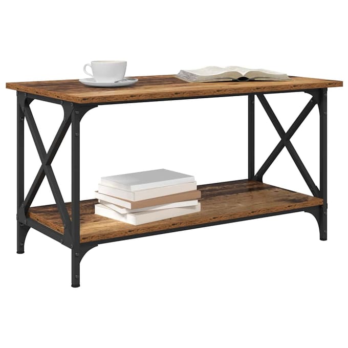 vidaXL - Salontafel - Oud - hout - 80 - x - 45 - x - 45.5 - cm - Bewerkt - hout