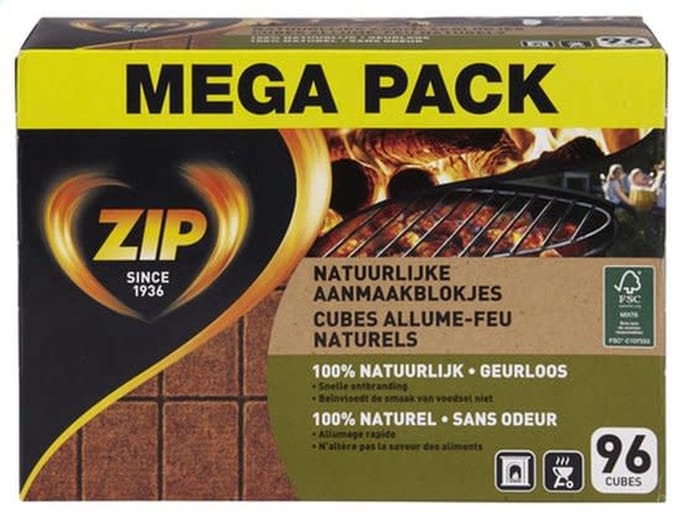 Zip Aanmaakblokjes Regular - 100% Natuurlijk -  4 x 96 stuks (384 stuks)