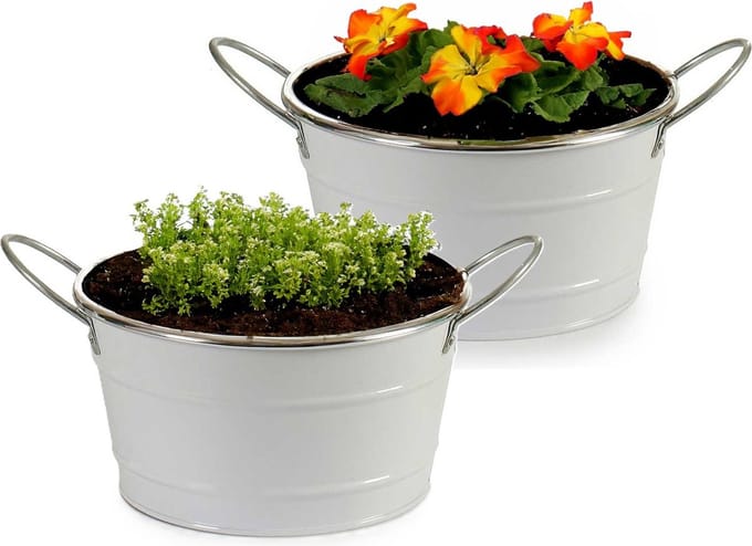 Arte r Plantenpot/bloempot teil- 2x - zink - wit - D20 x H11 cm