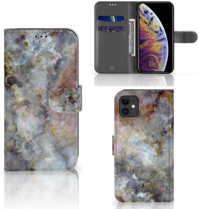Apple iPhone 11 Bookcase Marmer Grijs