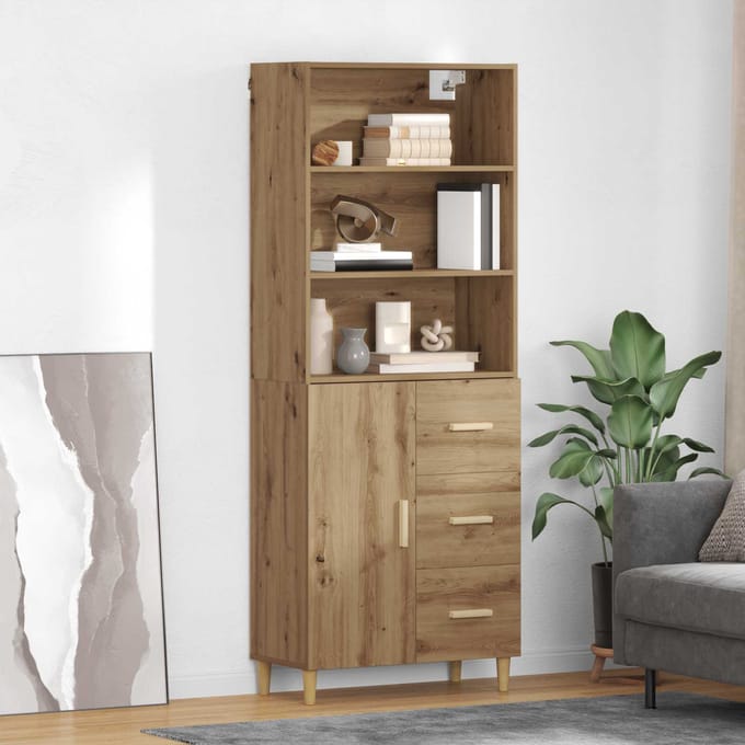 vidaXL - Highboard - Artisan - Eiken - 69,5 - x - 32,5 - x - 180 - cm - Bewerkt - hout