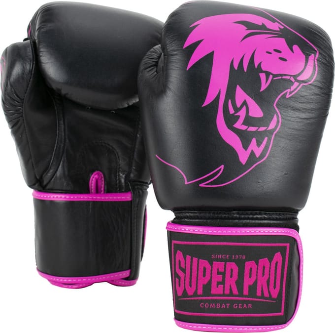 Super Pro Combat Gear Warrior Lederen (kick)bokshandschoenen Zwart/Roze 8oz