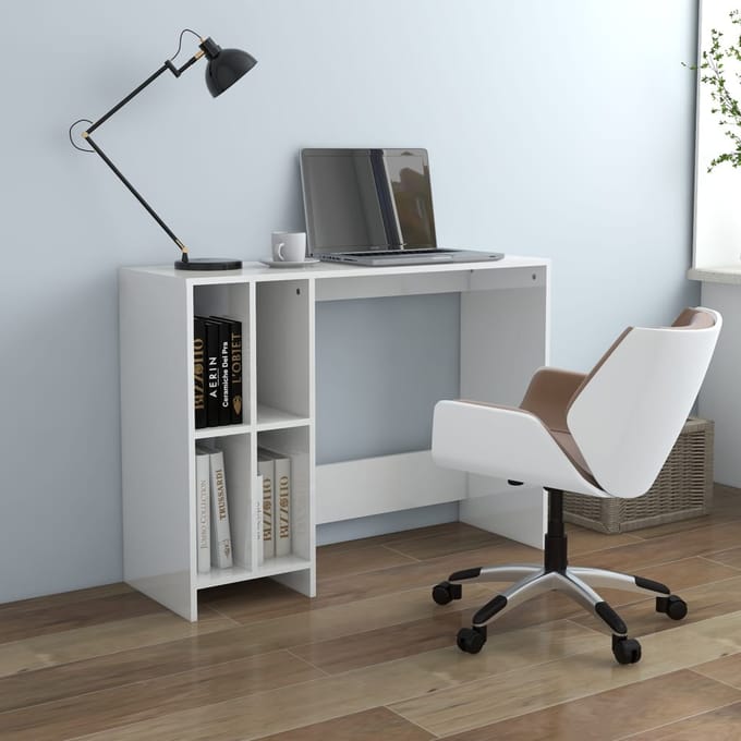 vidaXL - Bureau - 102,5x35x75 - cm - bewerkt - hout - hoogglans - wit