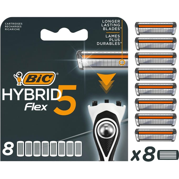 BIC Hybrid 5 Flex - Scheermesjes - Voor Mannen - 8 Navullingen - Heren Scheermes met 5 Titanium Scheerbladen - 8 Stuks