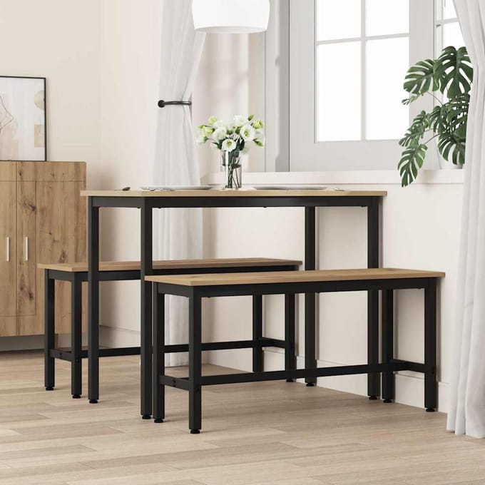 vidaXL - Eetbank - 100 - x - 32,5 - x - 48,5 - cm - Engineered - hout - en - staal