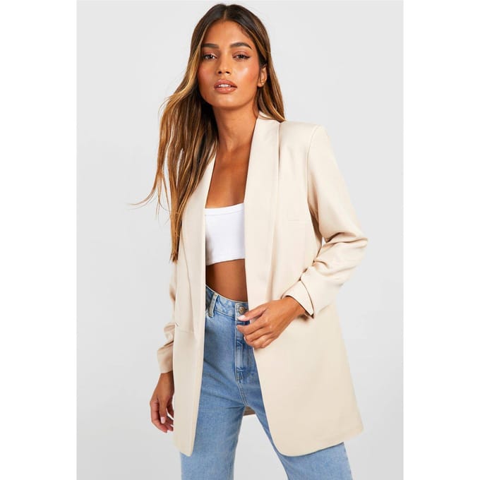 boohoo Dames Blazer op maat met geraffelde mouwen | Steen | Maat: 38