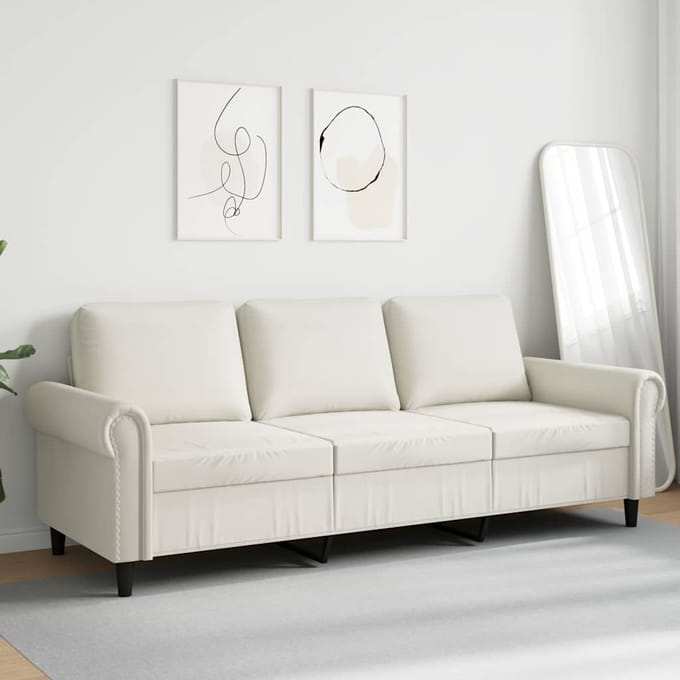 vidaXL - Driezitsbank - 180 - cm - fluweel - crèmekleurig