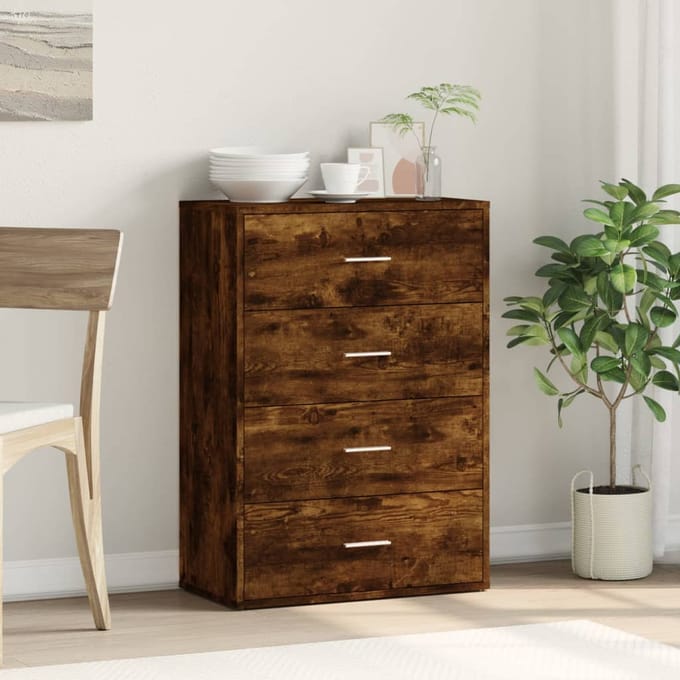 vidaXL - Dressoir - 60x31x84 - cm - bewerkt - hout - gerookt - eikenkleurig