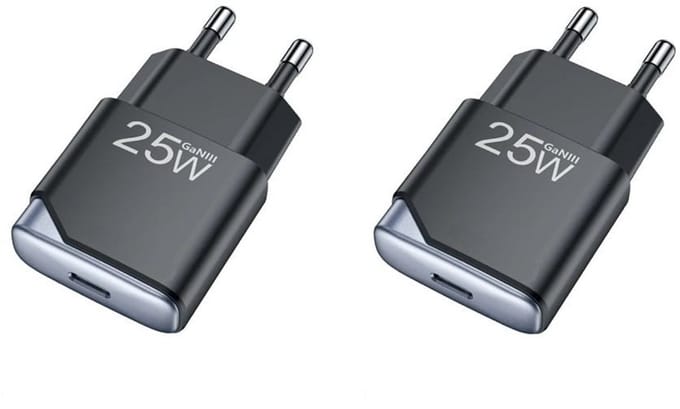2 stuks OneOne 25W snellader met USB C poort. PD PPS Quick Charge lader. Platte GAN oplader adapter past op JBL LIVE 300TWS, Pulse 4, Quantum 400, Quantum 600, Quantum 800, Quantum ONE, Reflect Mini NC
