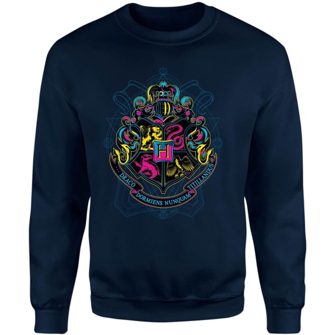 Harry Potter Hogwarts Neon Crest Sweatshirt - Navy - S