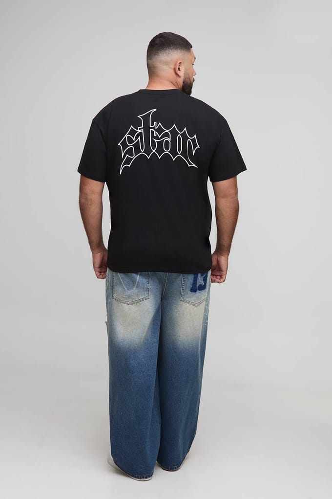 Plus Ketting Bedrukt Gescheurde Baggy Fit Jeans | Vintage Blue | Size 44