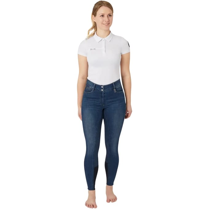 Horze Kaia Hoge Taille Denim Siliconen Full Seat Rijbroek, dames, Light Denim Blue, 34