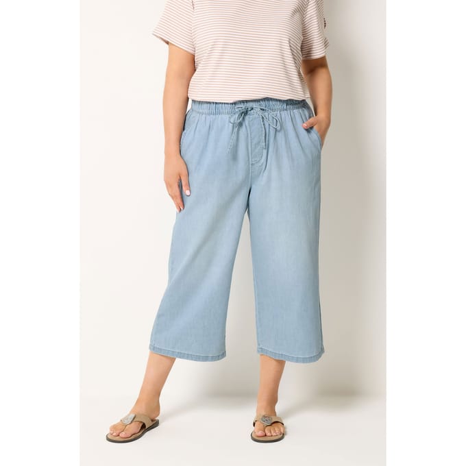 Yours Blauwe Cropped Broek Met Wijde Pijpen Size 58-60