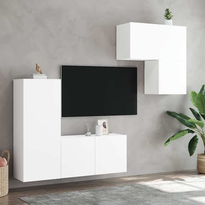 vidaXL - 4-delige - Tv-meubelset - bewerkt - hout - wit