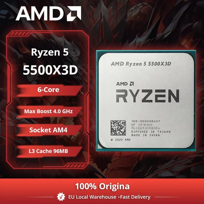 AMD Ryzen 5 5500X3D AM4 3D V-Cache CPU 6C/12T 4.0GHz 96MB L3 Processor Desktop Computer Component Zonder Koeler