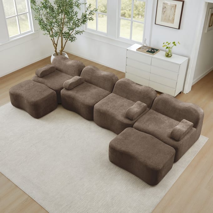 MODFU Modulaire Hoekbank - U-Vormig - Golfvormig Ontwerp - Voor Woonkamer - Fluweel - Bruin