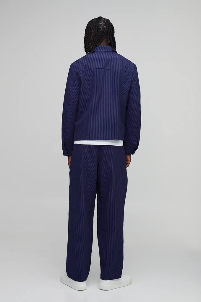 Krijtstreep Boxy Fit Getailleerd Co-ord Jasje | Navy | Size Small