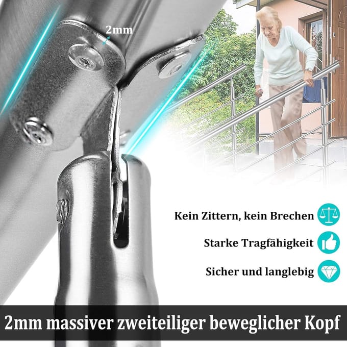 Trapleuning Set - RVS Reling Balustrade - Veilig Trappen Huis - 5 Dwarsbalken Ontwerp - 100 Cm Lengte