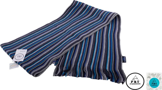 P&T Mannen Sjaal Gestreept - Grijs-Blauw - 180 x 25 cm