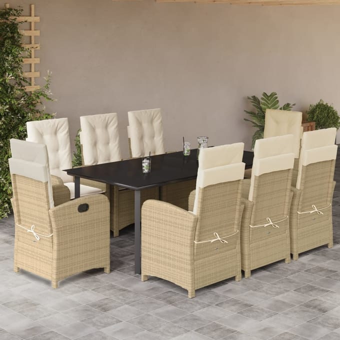 vidaXL - 9-delige - Tuinset - met - kussens - poly - rattan - beige