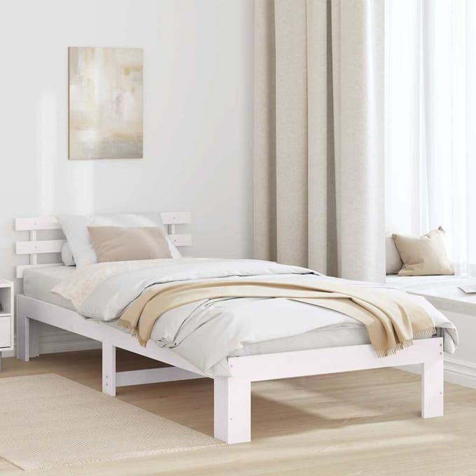 vidaXL - Bedframe - met - hoofdeinde - Wit - 100 - x - 200 - cm - Massief - grenenhout