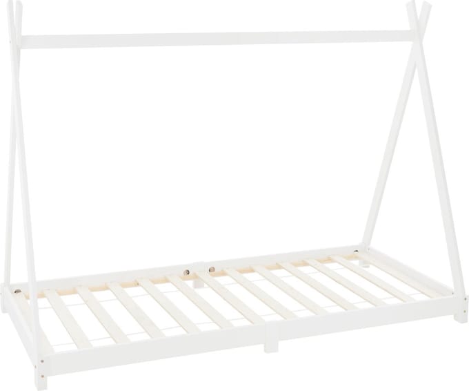 ML Design tipi serie kinderbed 90x200 cm wit massief grenen hout met lattenbodem speelbedframe in tentvorm huisbed voor jongens en meisjes met uitvalbeveiliging naturel kleur junior bed kinderhuis vloerbed stabiel houten jeugdbed