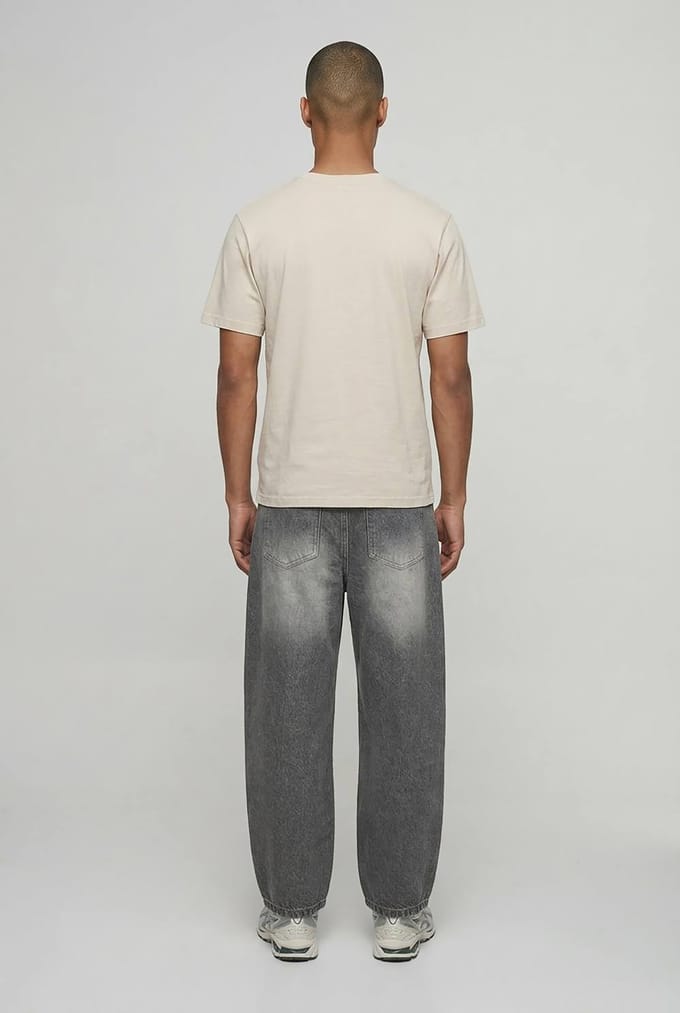 Essential Barrel Fit Rigid Washed Jeans | Stone | Size 44R