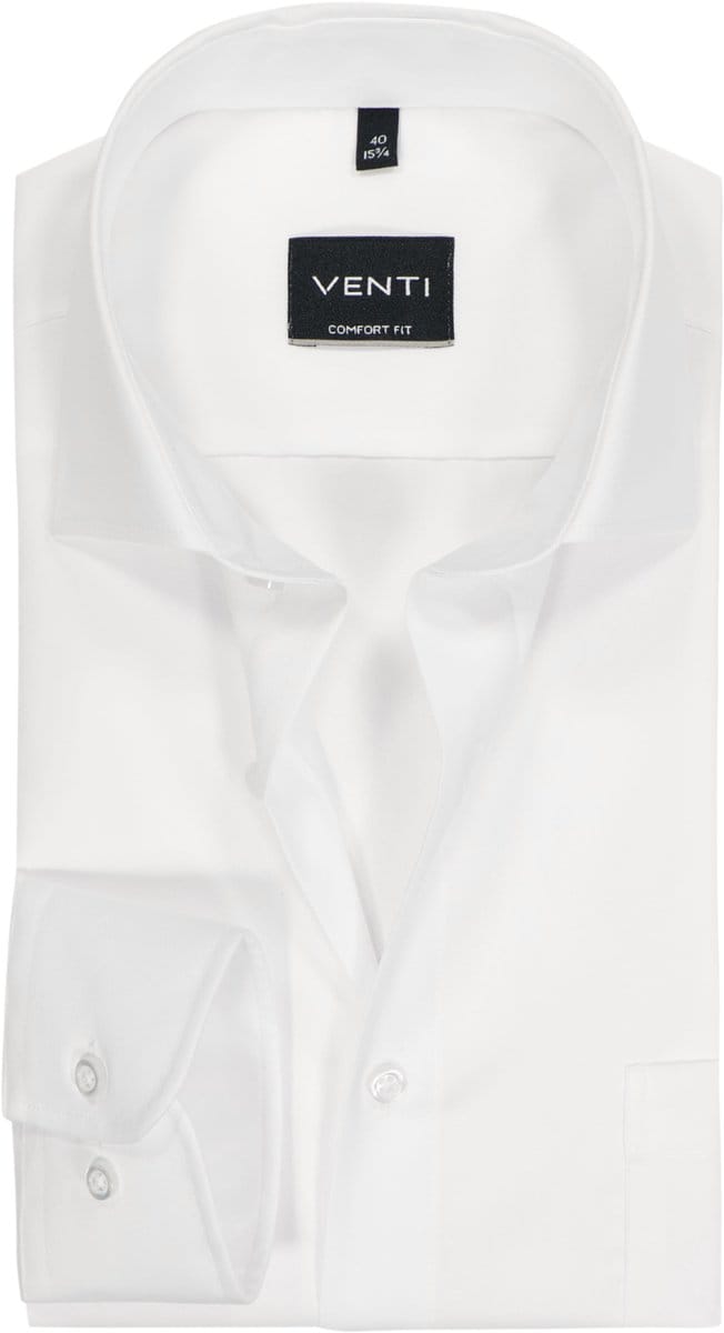 VENTI CASA MODA comfort fit overhemd - structuur - wit - Strijkvrij - Boordmaat: 41