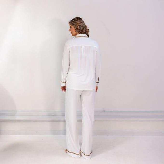 Coco & Cici - TENCEL Pyjama Set Lang Dames Off White - M