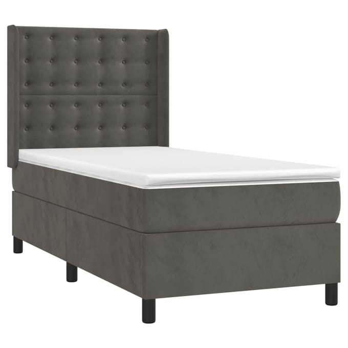 vidaXL - Boxspring - met - matras - fluweel - donkergrijs - 90x190 - cm