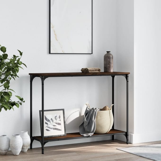 vidaXL - Wandtafel - 101x30,5x75 - cm - bewerkt - hout - bruin - eikenkleur