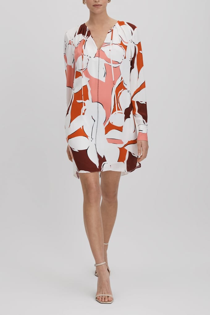 Reiss Printed Shift Dress Cream/red Größe: 6 | Blusenkleider Outlet | Damen | Weiß