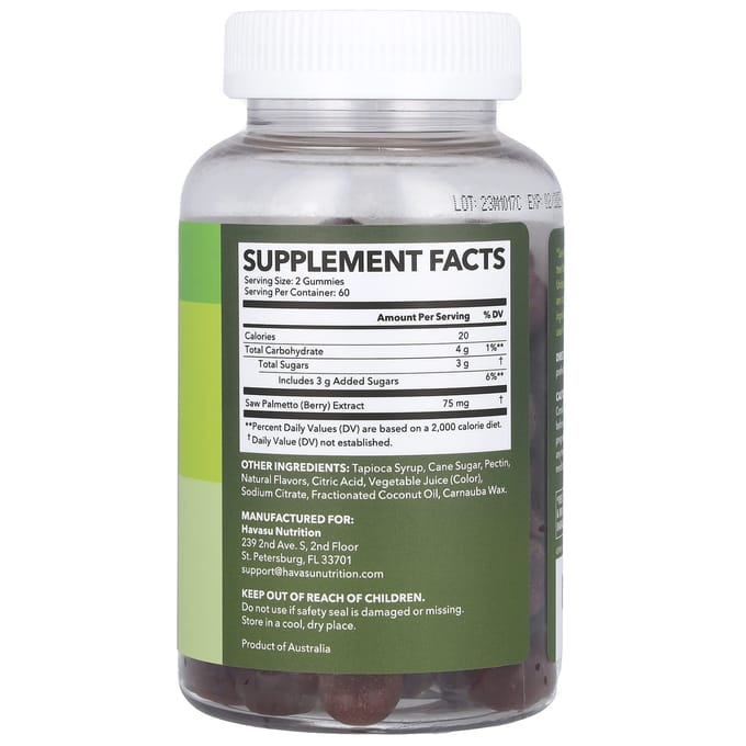 Havasu Nutrition, Saw Palmetto Gummies, Framboos, 120 Gummies