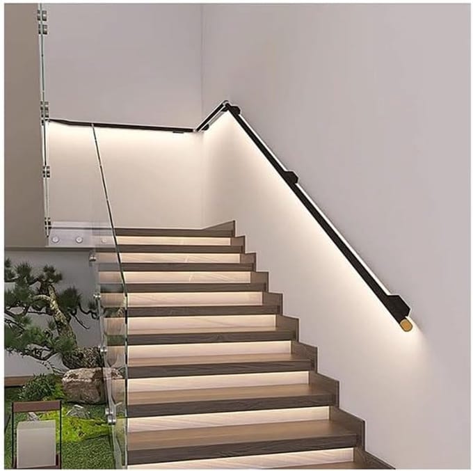 LED Trapleuning - Wandmontage Leuning - Veiligheid Binnen - Geïntegreerde Sensorverlichting - 40cm Lengte - Zwart