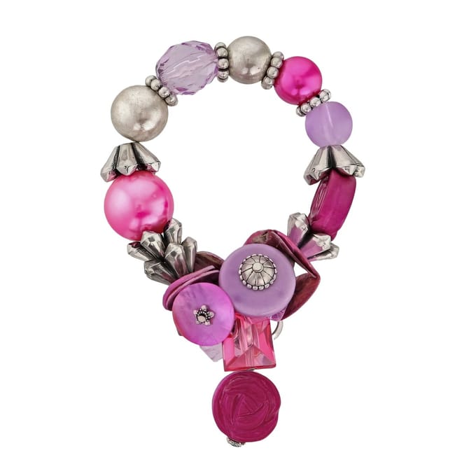 Behave- Armband - Elastische - Fuchsia - kralenarmband met bloem hanger