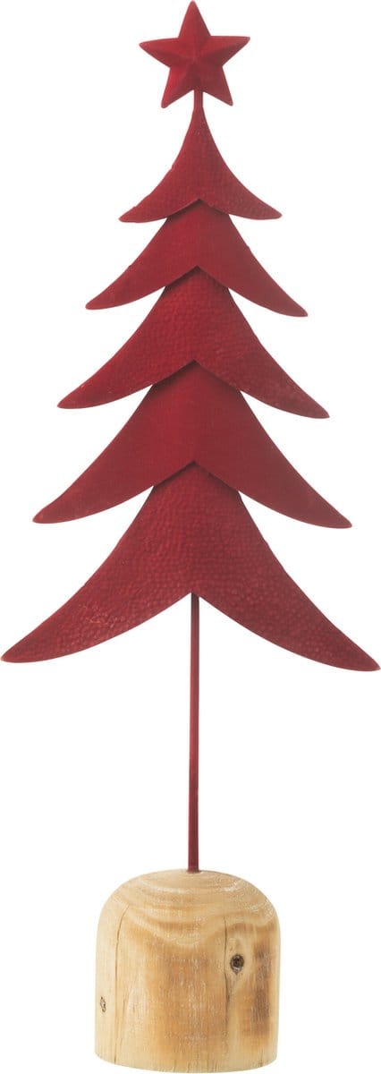 J-Line decoratie Kerstboom Op Voet + Ster - metaal/hout - rood - large