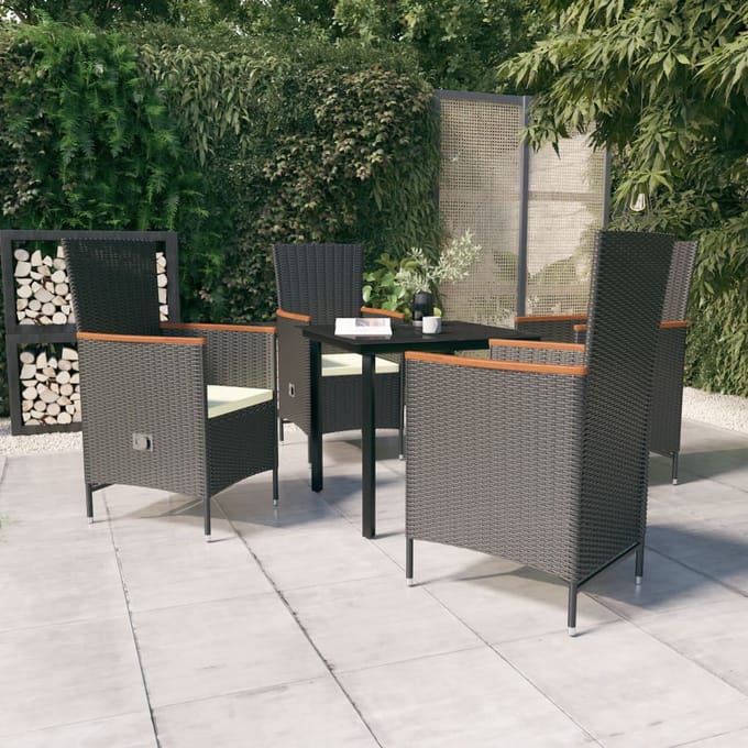 vidaXL - 5-delige - Tuinset - met - kussens - zwart