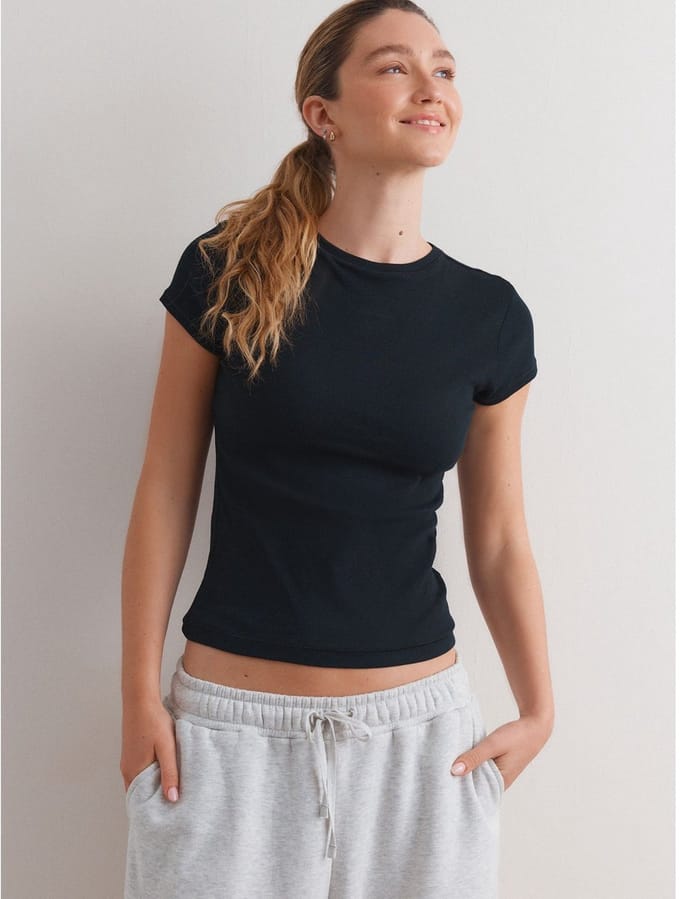 Next - Dames - Geribbeld T-shirt met verborgen ondersteuning - Zwart