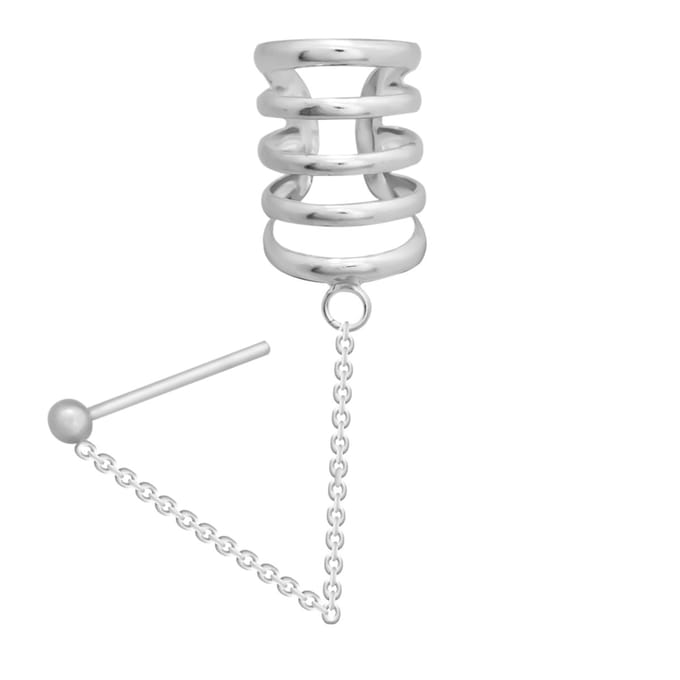 WeLoveSilver - ear cuff zilver - brede chain - vijf bandjes
