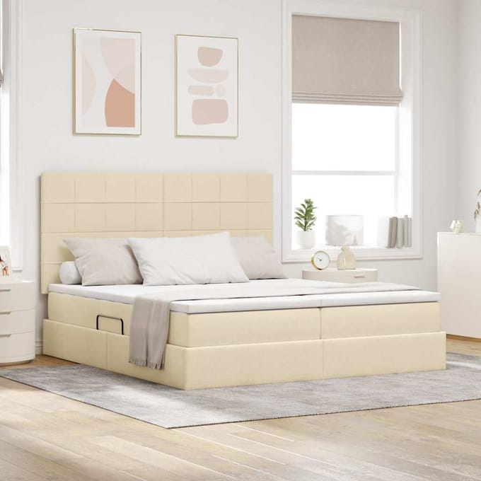 vidaXL - LED - opbergbed - met - matras - Crème - 180 - x - 200 - cm - Stof