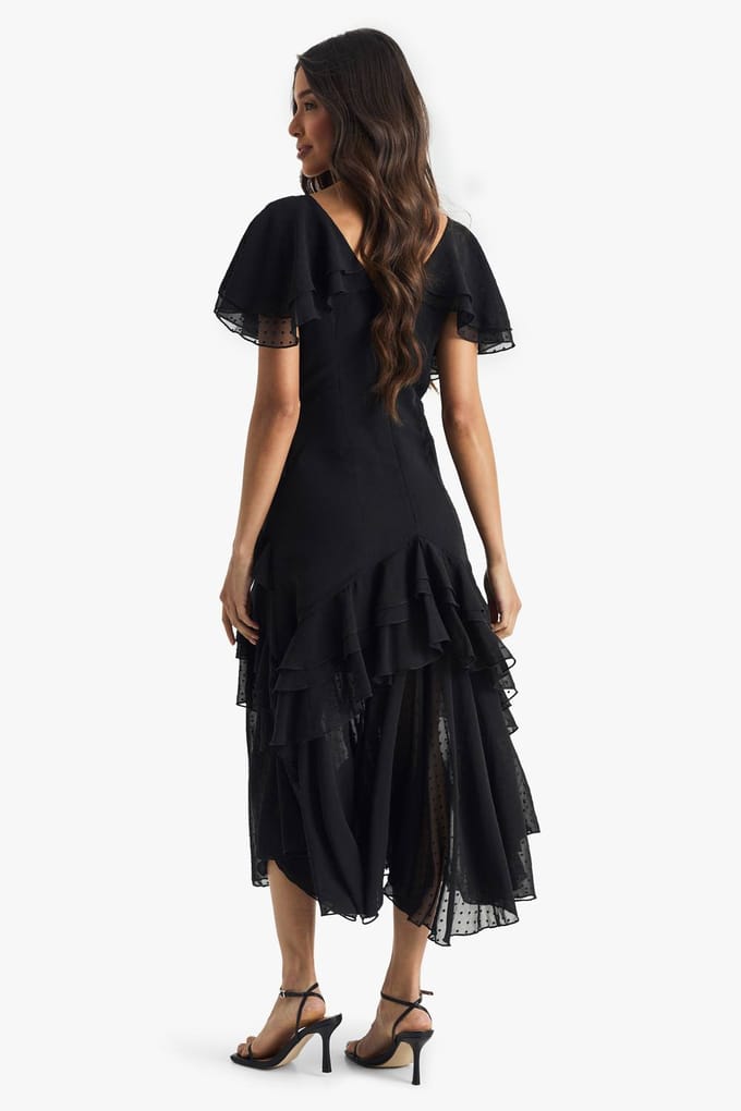 boohoo Dames Dobby Frill Detail Maxi Jurk | Zwart | Maat: 36