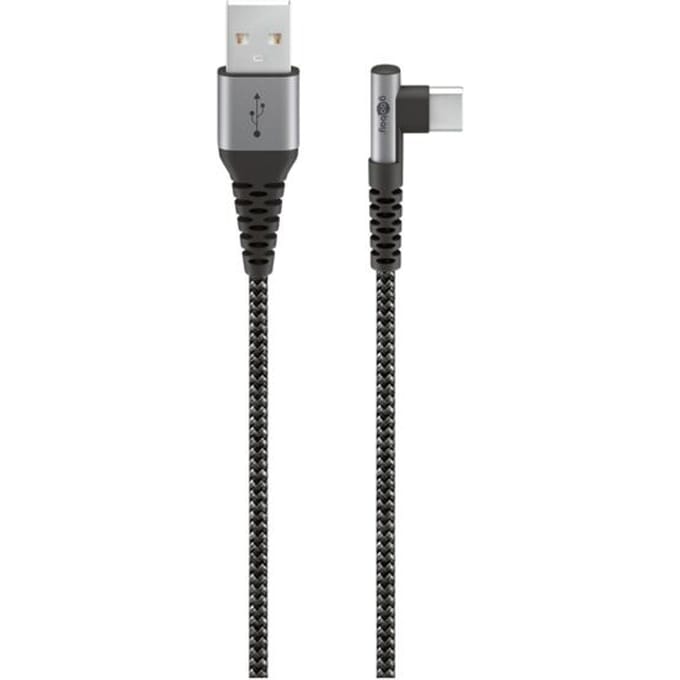 Goobay USB-C haaks (links/rechts) naar USB-A kabel - USB2.0 - tot 3A / nylon - 2 meter