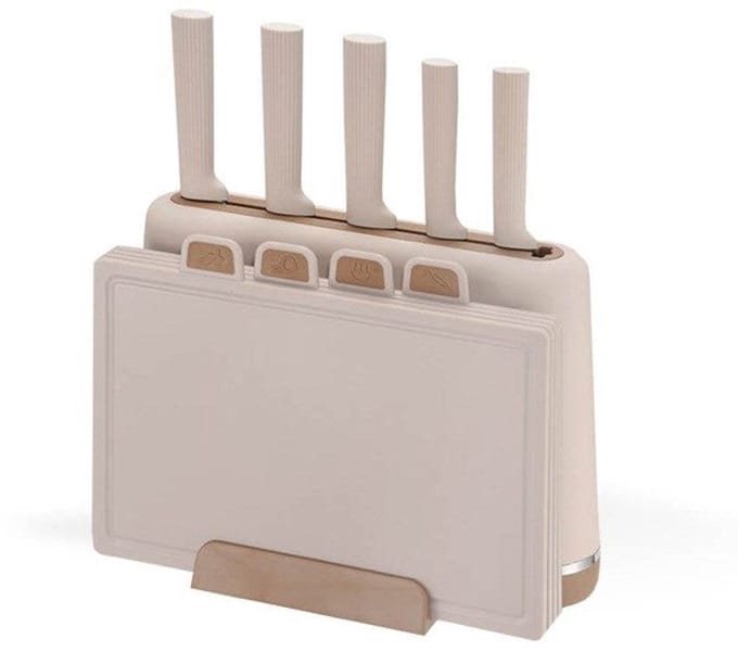 Maestro MR-1412-BEIGE Knife set with block + Cutting board set Beige