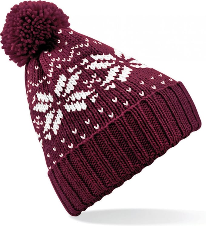 Beechfield Fair Isle Snowstar Beanie Burgundy/White